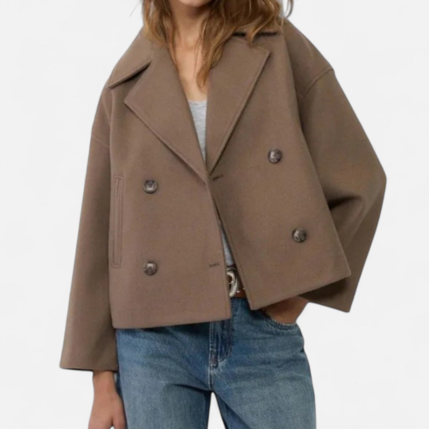 Abrigo Corto Mujer Oversize de Lana Elegante