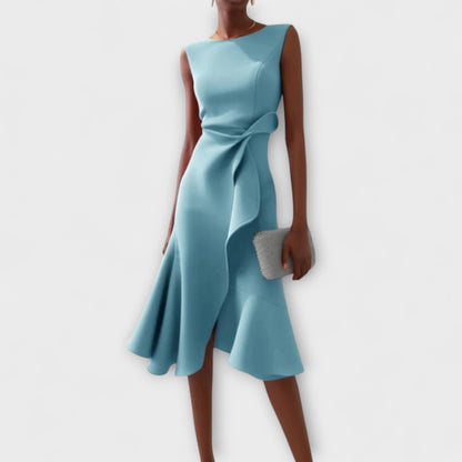 Vestido midi mujer sin mangas cintura entallada falda con vuelo