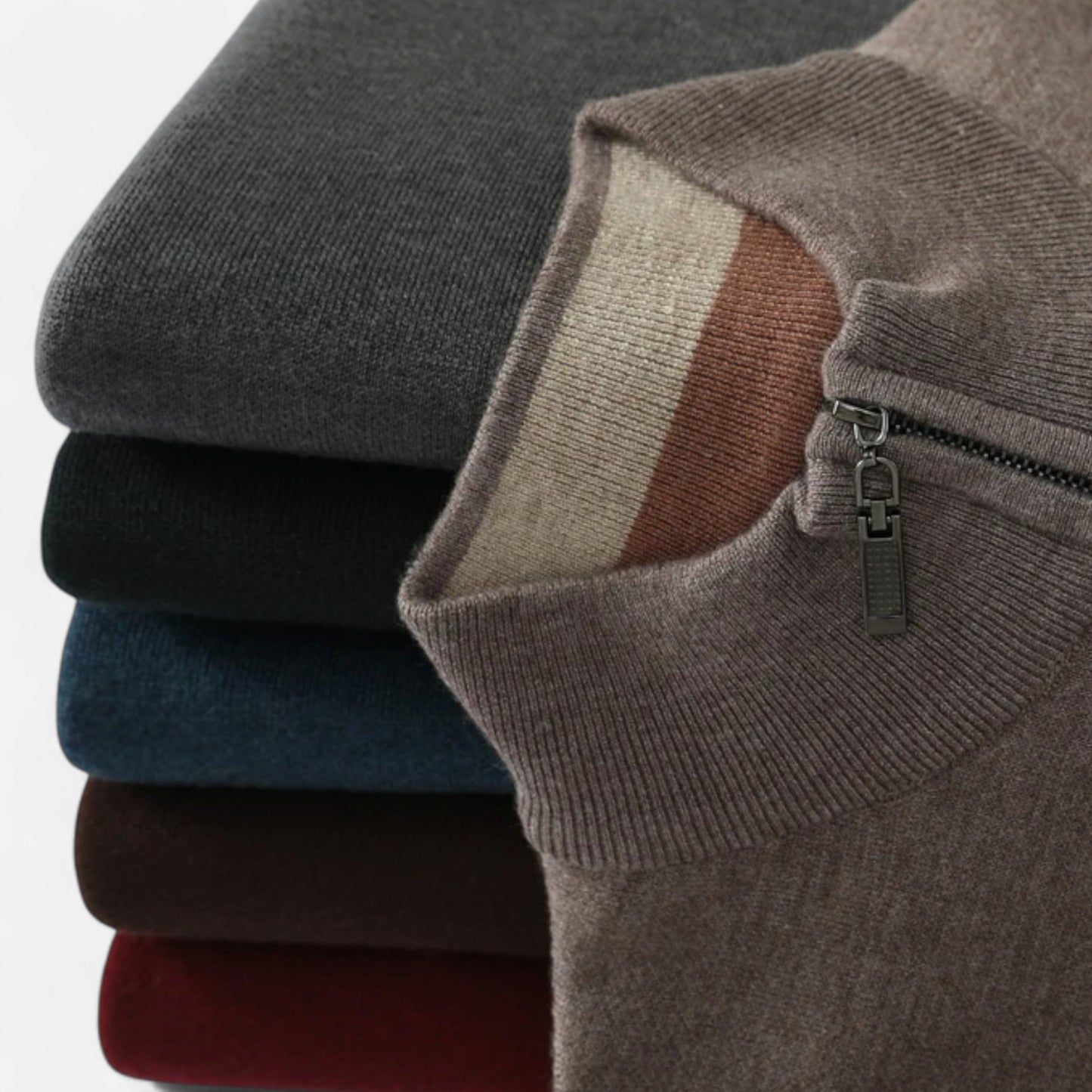 Suéter Hombre Lana Merino Media Cremallera Cuello Semi Alto
