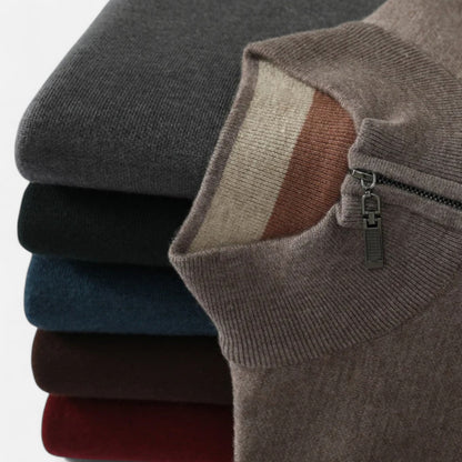 Suéter Hombre Lana Merino Media Cremallera Cuello Semi Alto