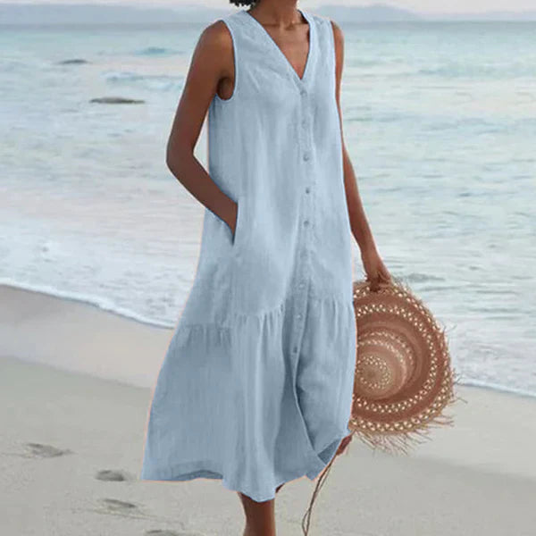 Vestido camisero Mujer sin mangas escote en V
