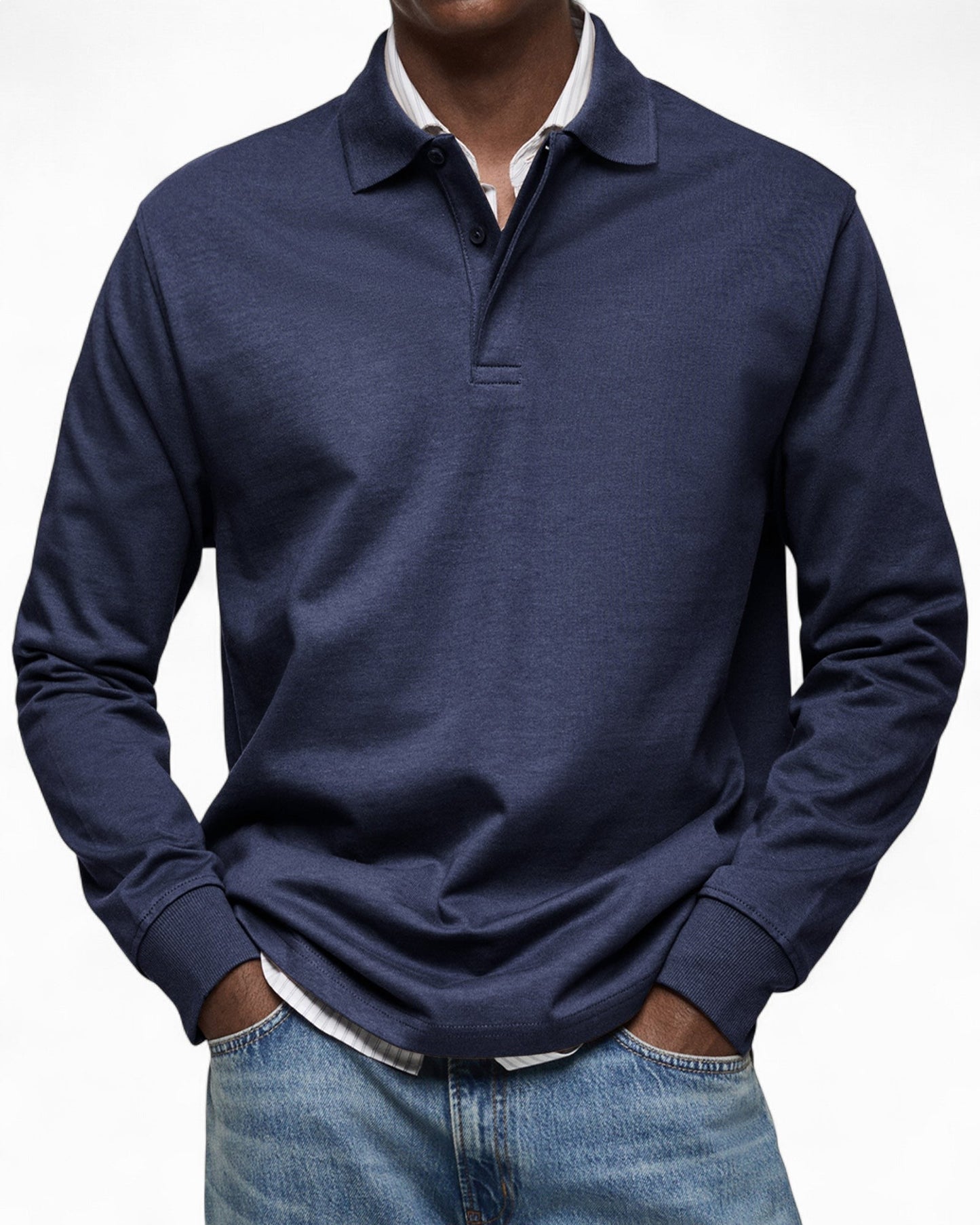 Polo hombre tejido suave manga larga estilo moderno diario