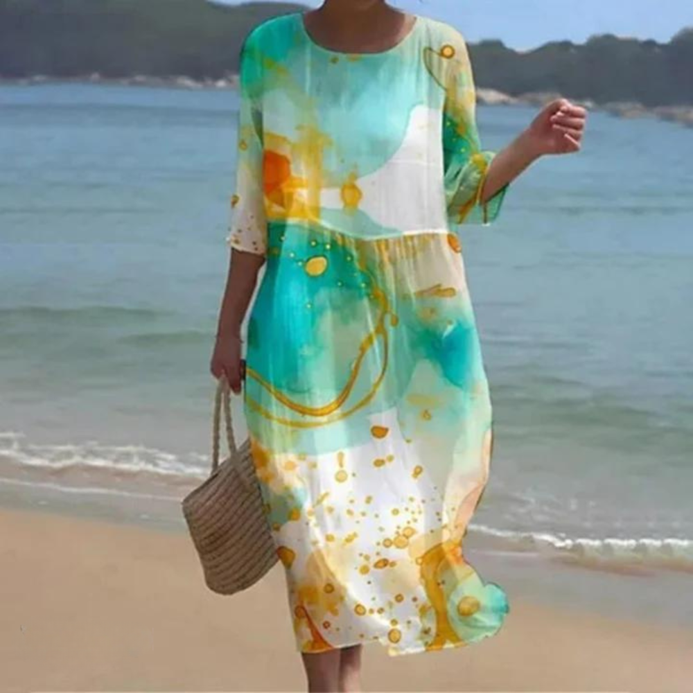 Vestido veraniego mujer Algodón Cuello Redondo Corte Holgado