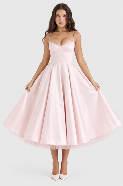 Vestido Midi Mujer de Satén Suave Ajuste Elegante
