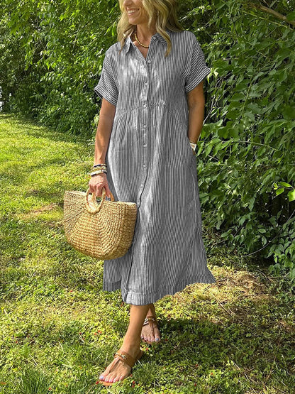 Vestido camisero mujer de rayas corte relajado bolsillos laterales