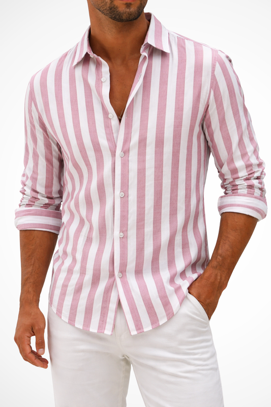 Camisa Casual Hombre de Lino Rayada Ajuste Regular - Mavetta