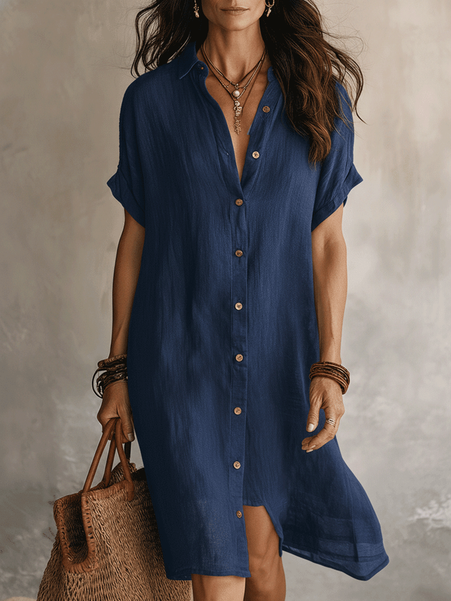 Vestido camisa mujer lino algodón midi botones manga larga