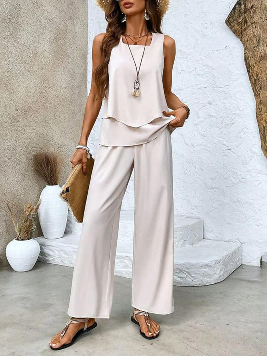 Conjunto Mujer de Dos Piezas Blazer Corto y Pantalón Pierna Ancha