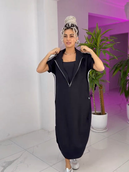 Vestido largo mujer deportivo cremallera fluido casual