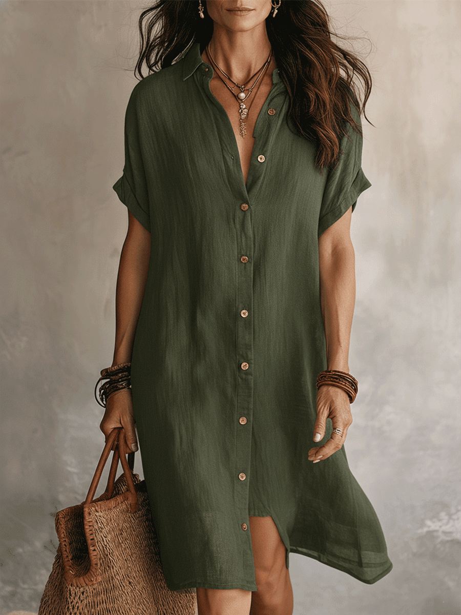 Vestido camisa mujer lino algodón midi botones manga larga