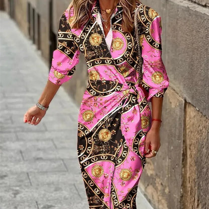 Vestido Midi Mujer Cruzado Manga Tres Cuartos Geométrico