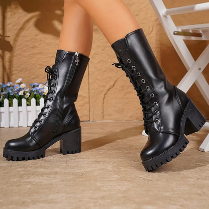 Botas Mujer Tacón Bloque Caña Media Elegantes