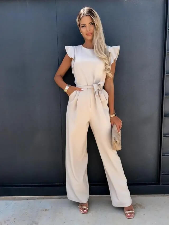 Mono Mujer Pantalón Ancho Cinturón Ajustable Elegante