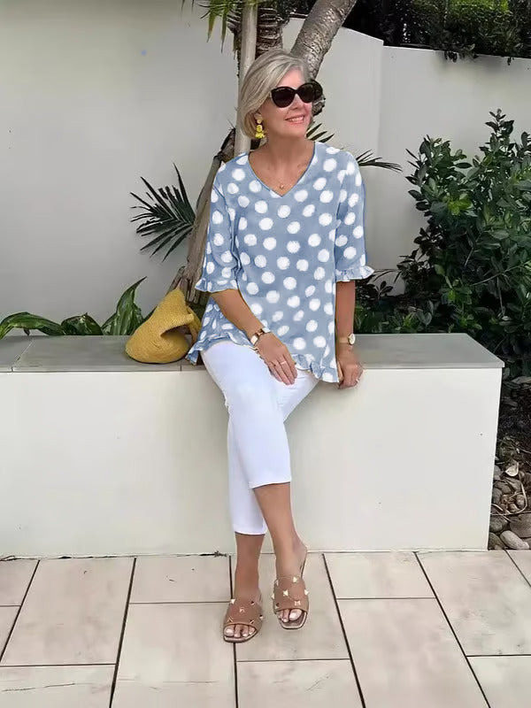 Blusa Mujer de Manga Larga Escote en V Ajuste Suelto