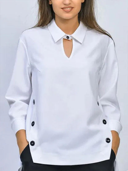 Blusa mujer de algodón manga larga cuello solapa - Mavetta