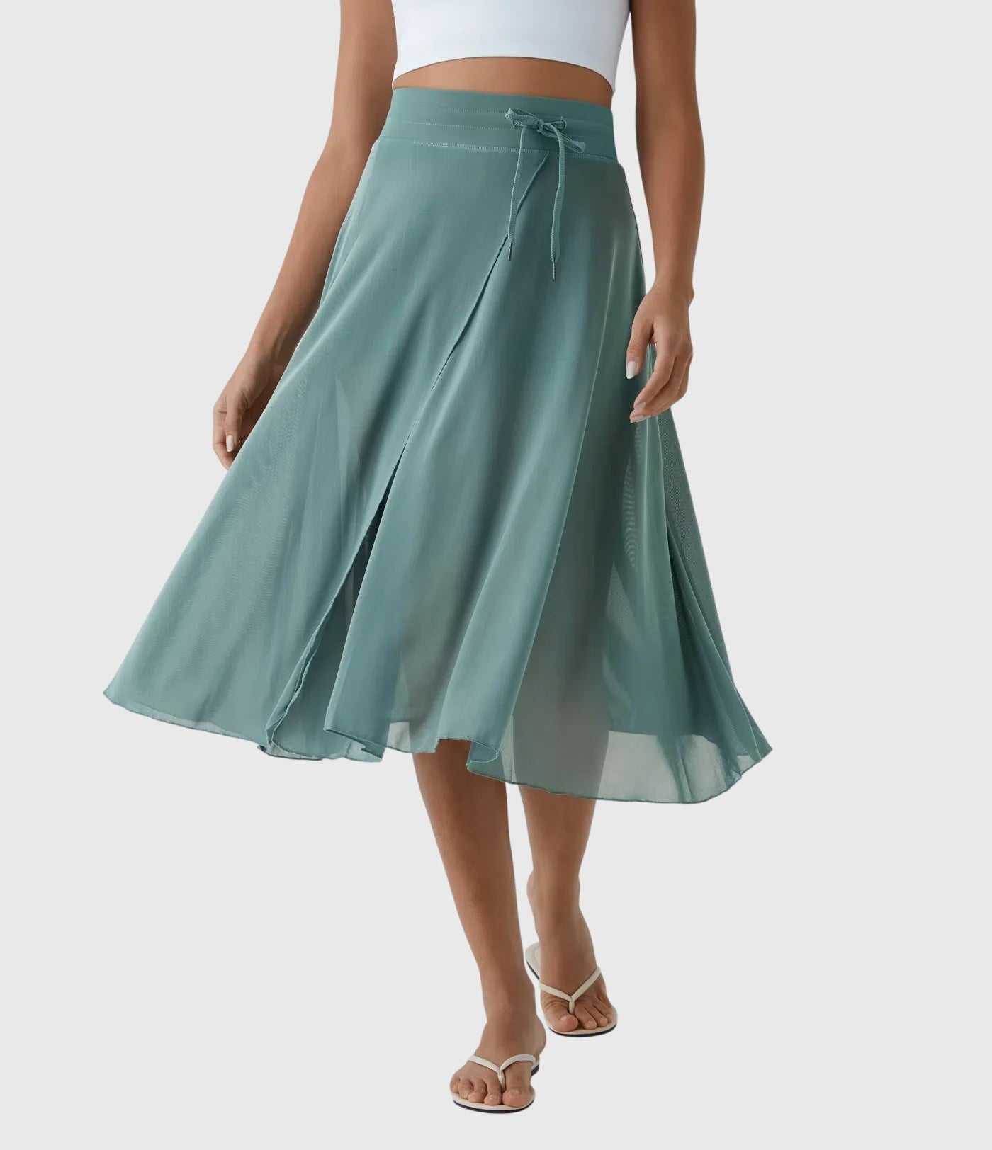 Falda Midi Mujer Talle Alto Cordón Ajustable Acampanada - Mavetta