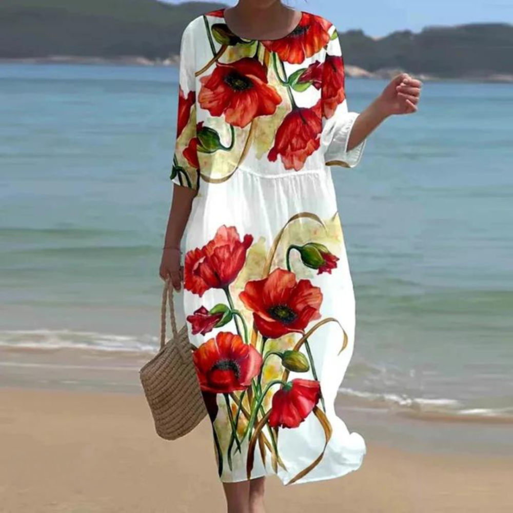 Vestido veraniego mujer Algodón Cuello Redondo Corte Holgado
