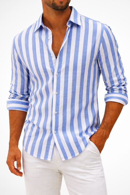 Camisa Casual Hombre de Lino Rayada Ajuste Regular