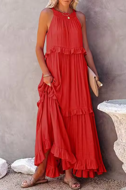 Vestido maxi mujer sin mangas volantes veraniego