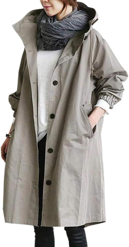 Gabardina larga mujer con capucha y cuello alto