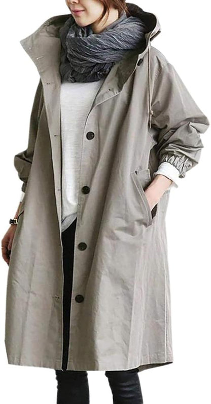Gabardina larga mujer con capucha y cuello alto