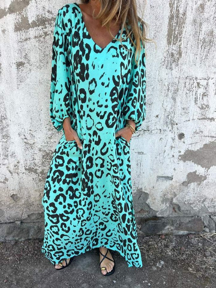 Vestido mujer Estampado animal Escote en V Bolsillos laterales