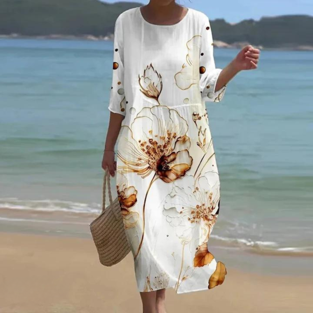 Vestido veraniego mujer Algodón Cuello Redondo Corte Holgado