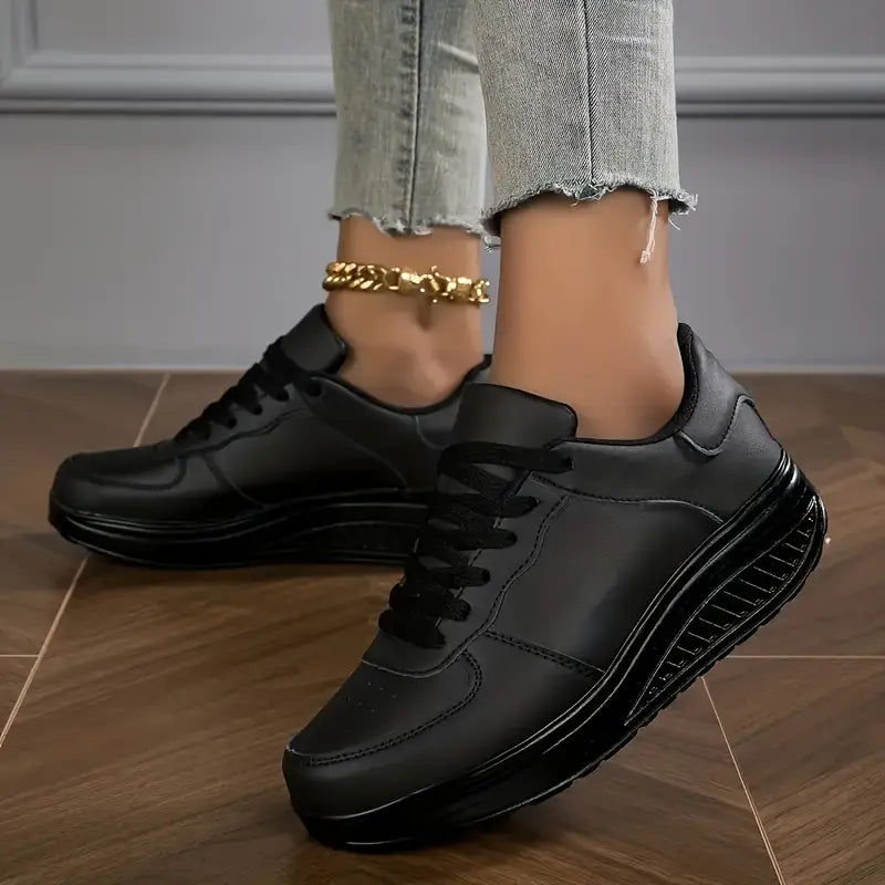 Zapatillas Mujer Plataforma Cuero Sintético Cordones Suela Gruesa
