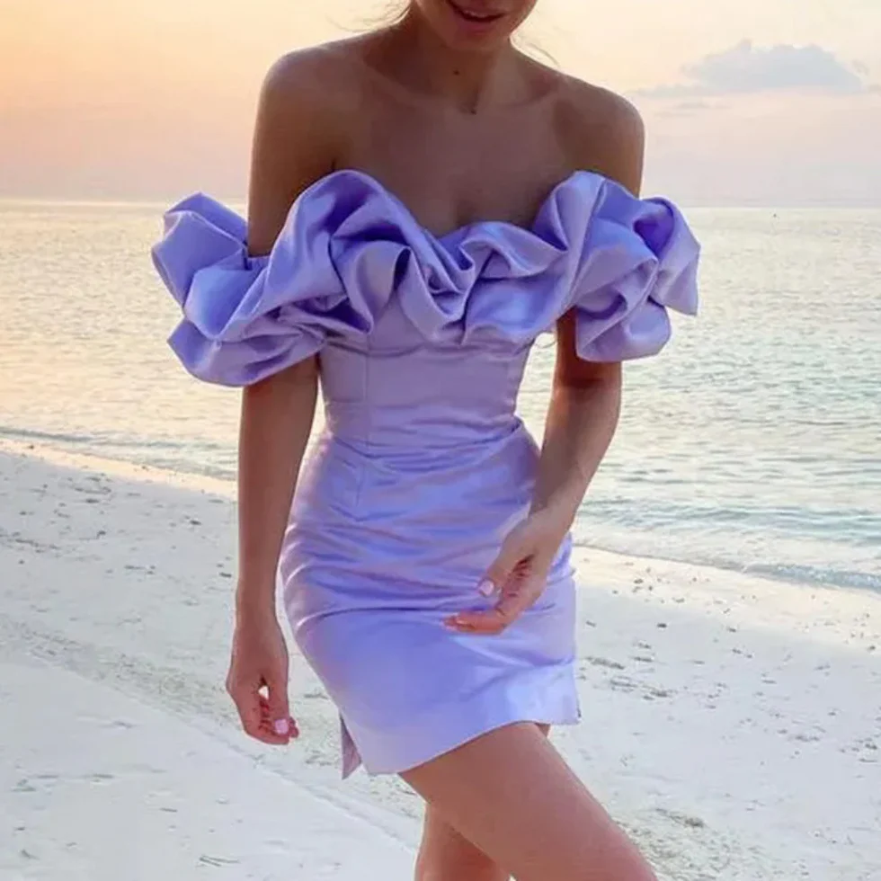 Vestido Mini Mujer Sin Tirantes con Volantes