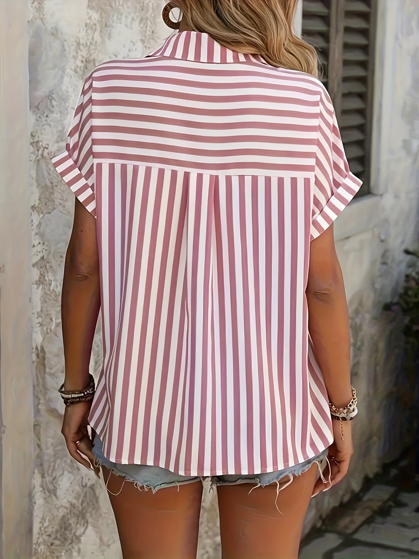 Blusa mujer de manga corta con detalles de rayas
