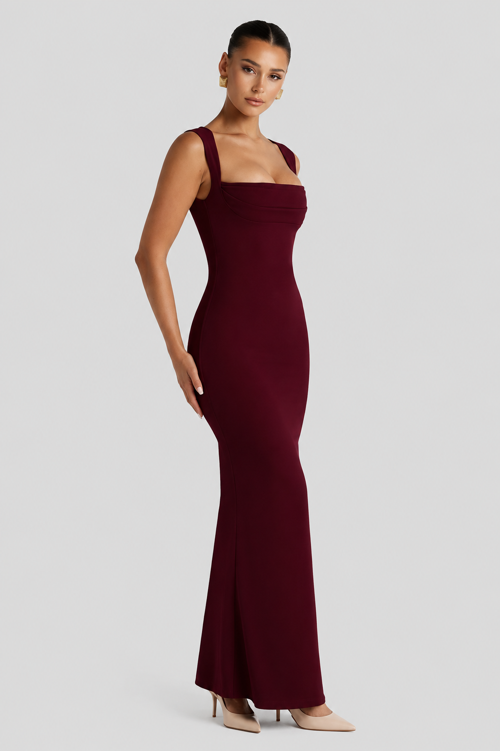 Vestido largo Mujer Moldeador Escote cuadrado