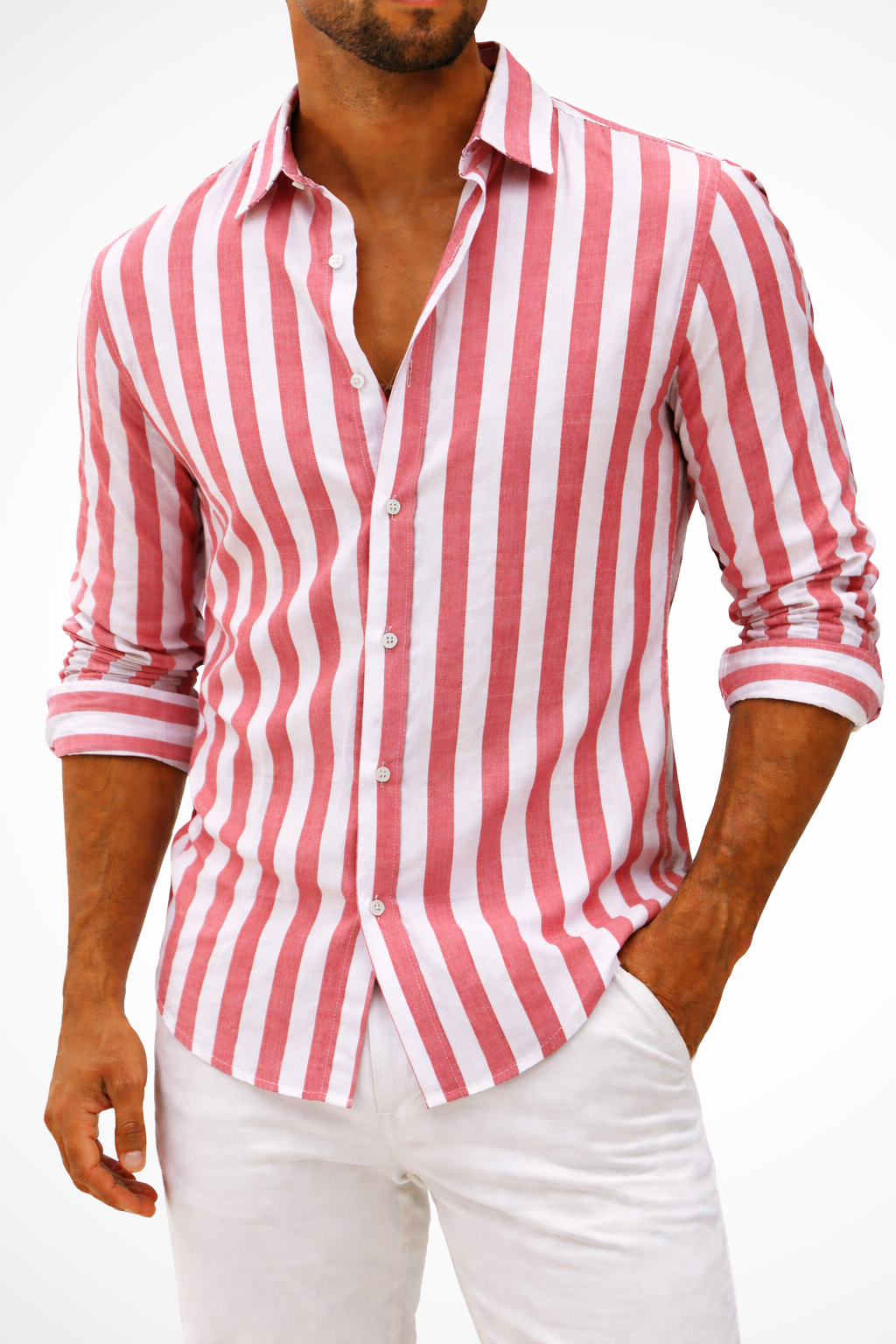 Camisa Casual Hombre de Lino Rayada Ajuste Regular