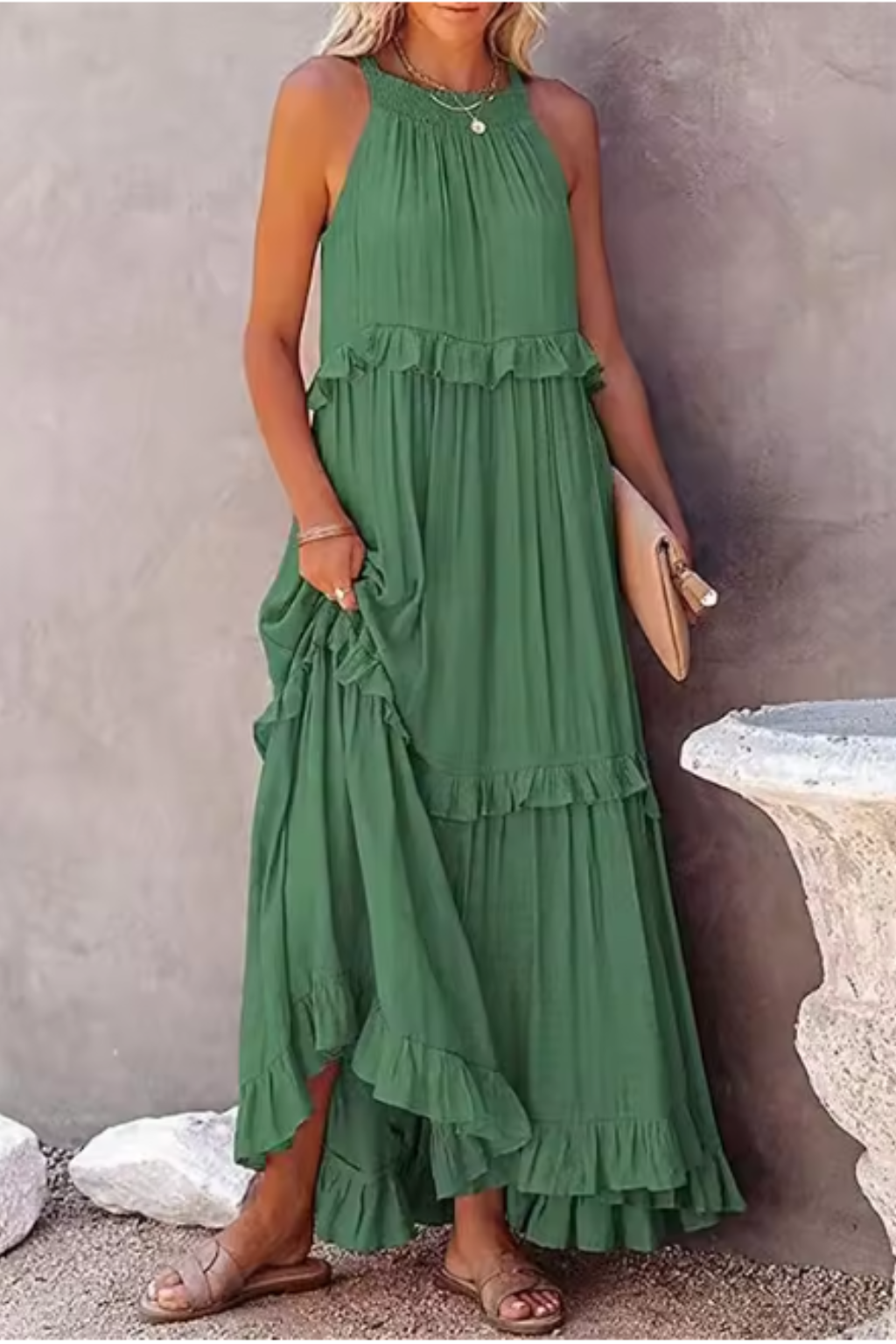 Vestido maxi mujer sin mangas volantes veraniego