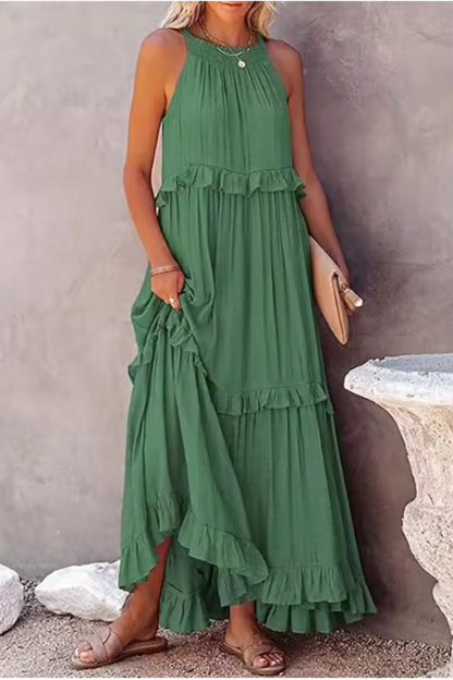 Vestido maxi mujer sin mangas volantes veraniego