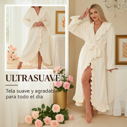 Bata Mujer Suave Esponjosa con Volantes Elegantes