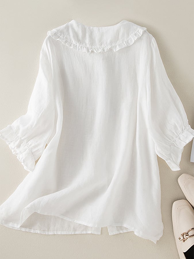Blusa Mujer con Cuello de Volantes y Manga Tres Cuartos