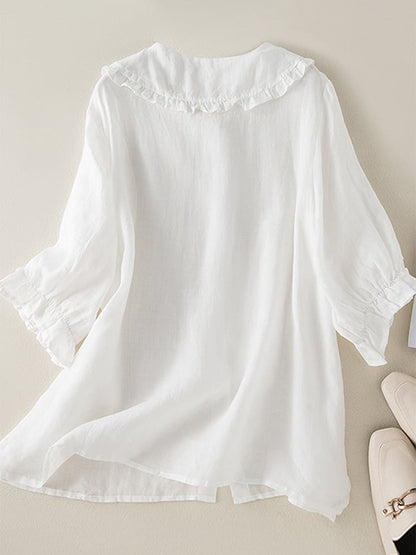 Blusa Mujer con Cuello de Volantes y Manga Tres Cuartos