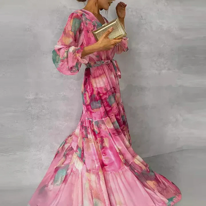 Vestido Maxi Mujer de Chifón Estampado Floral