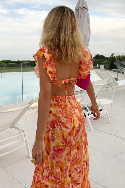 Vestido Mujer Floral con Volantes y Corte Fluido