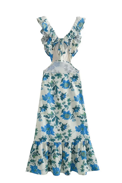 Vestido Mujer Floral con Volantes y Corte Fluido