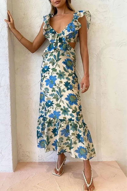 Vestido Mujer Floral con Volantes y Corte Fluido