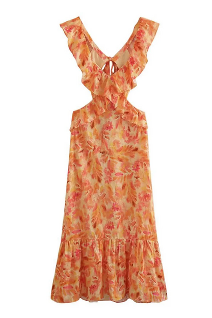 Vestido Mujer Floral con Volantes y Corte Fluido