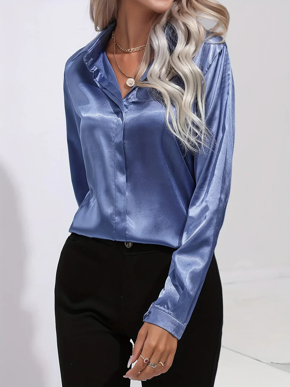 Camisa Mujer de Satén Manga Larga - Mavetta