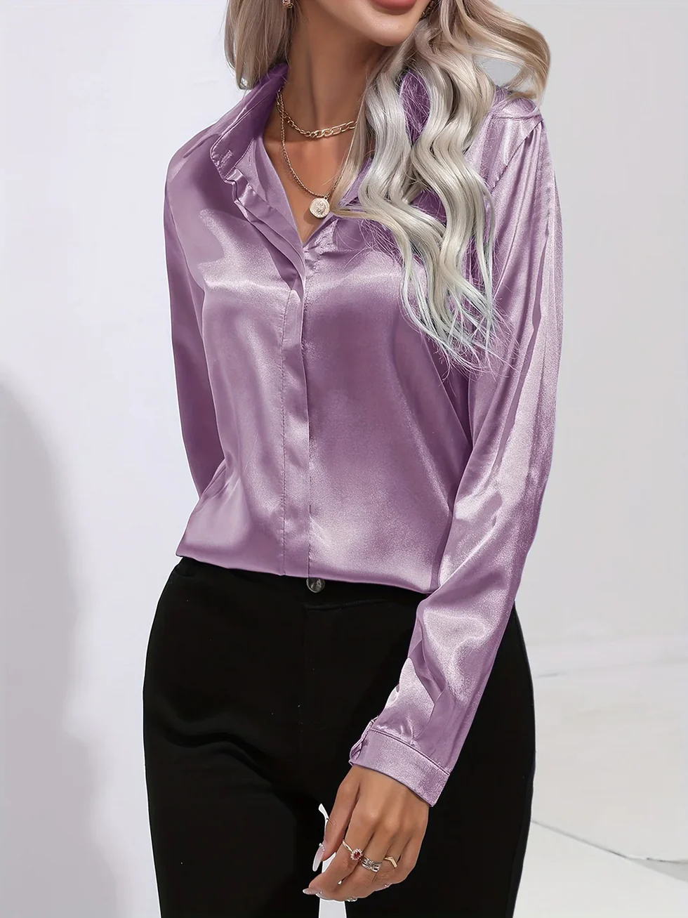 Camisa Mujer de Satén Manga Larga