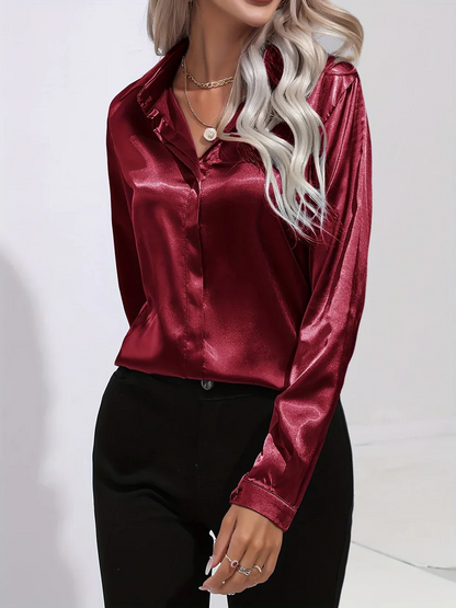 Camisa Mujer de Satén Manga Larga