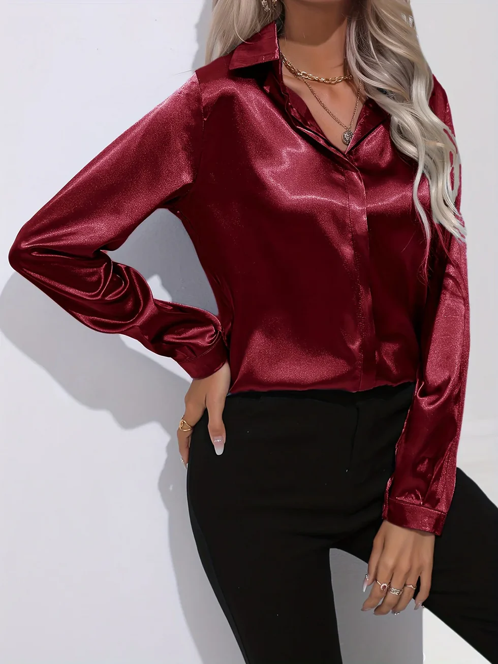 Camisa Mujer de Satén Manga Larga