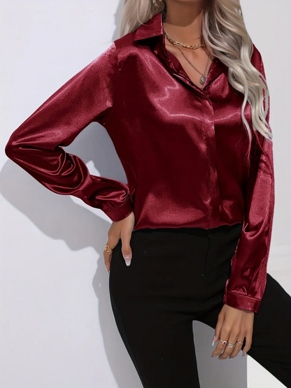 Camisa Mujer de Satén Manga Larga