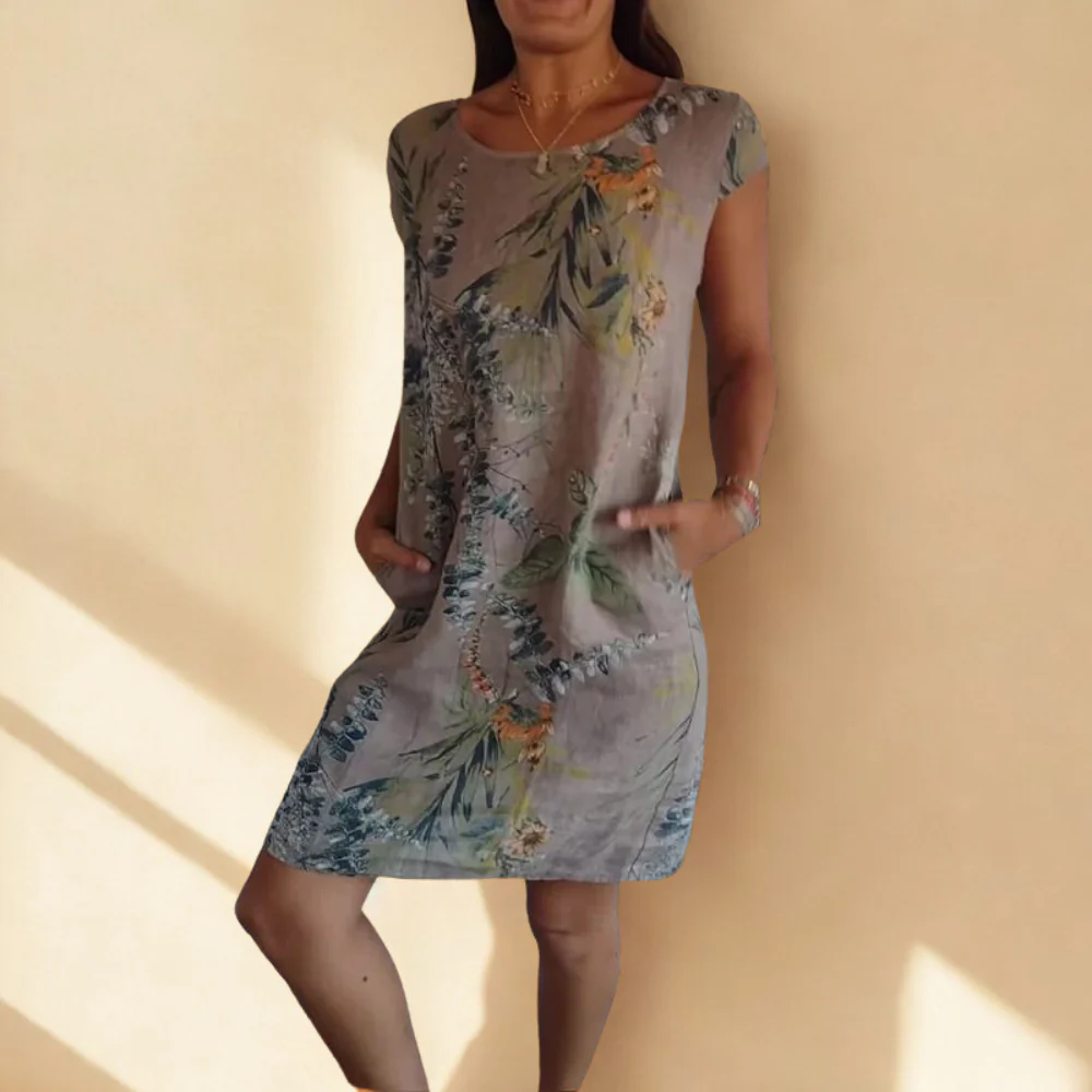 Vestido Midi Mujer Suelto Bolsillos Manga Corta