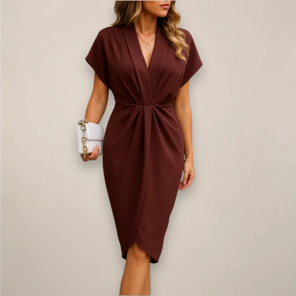 Vestido midi Mujer Drapeado Escote en V