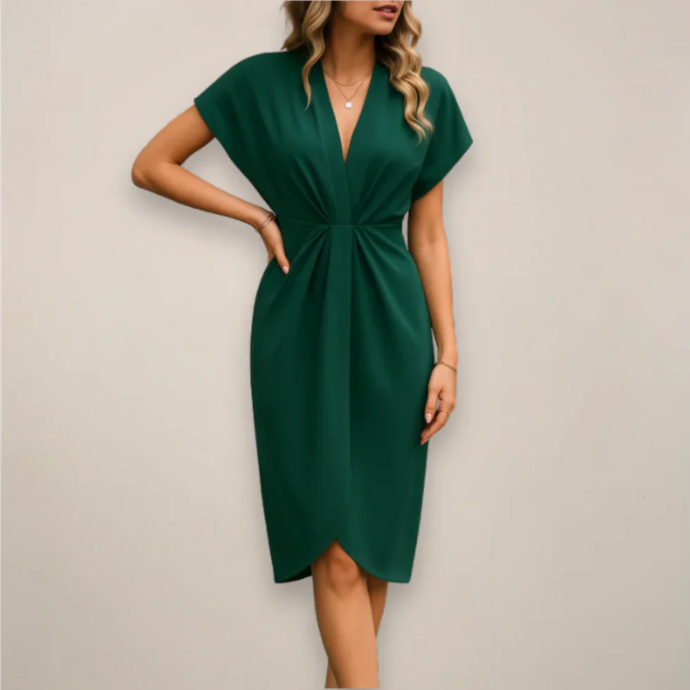 Vestido midi Mujer Drapeado Escote en V